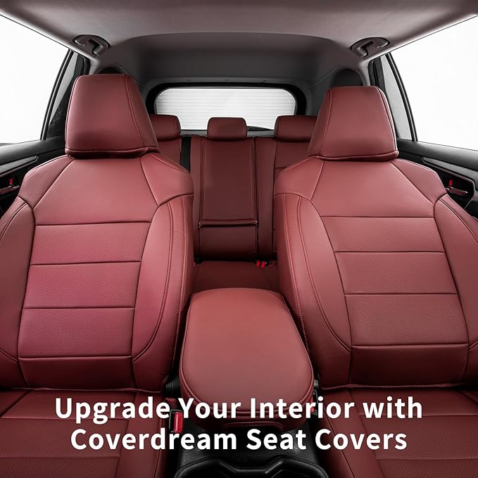 coverdream 2026 Rav4 Seat Covers Custom Fit for 2026 Toyota Rav4 Hybrid (SE,XSE) & PHEV GR Sport SUV,Full Set Luxury Waterproof Leather Car Seat Protector Wine Red
