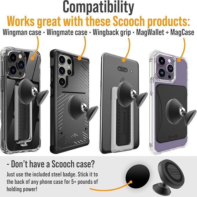 Scooch Magnetic Phone Mount for Car Compatible with Any Smartphone [Wingmount] Strong Magnets, Adjustable Magnetic Phone Holder for Car Dashboard, Works Best Cases (2022 Model)
