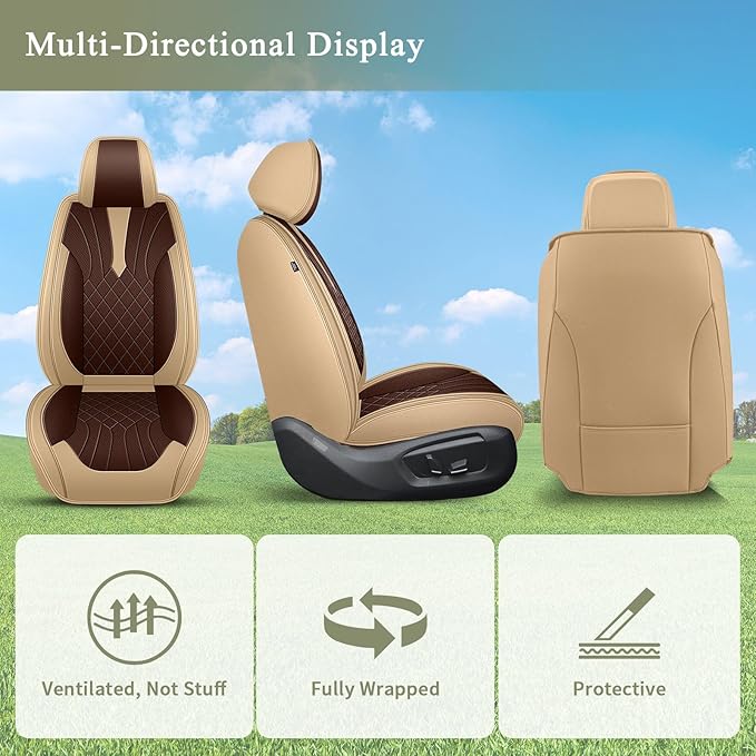 Breathable Car Seat Covers for Acura TSX 2009-2014, Front Seats, Perforated Leather, Seat Protector, Interior Trim for Acura TSX Accessories (Beige&Brown)