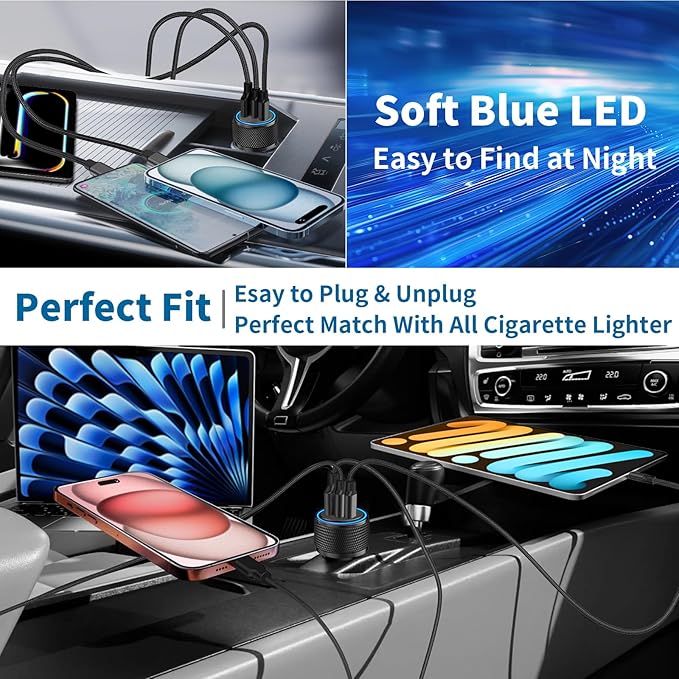 USB C Car Charger, Rombica 2Pack 3-Port 67W Dual PD USB-C&USB-A Car Power Cigarette Lighter USB Charger 3 in 1 PD/QC Type C Fast Car Charge for iPhone 17 17 Pro Max 16 15 14 13 12/Galaxy S26 S25/Pixel