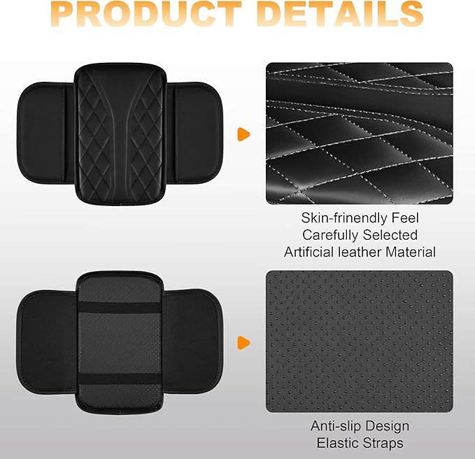 Car Center Console Cover Fit for Jeep Grand Cherokee - Leather Armrest Covers with 2 Storage Pockets(Black)