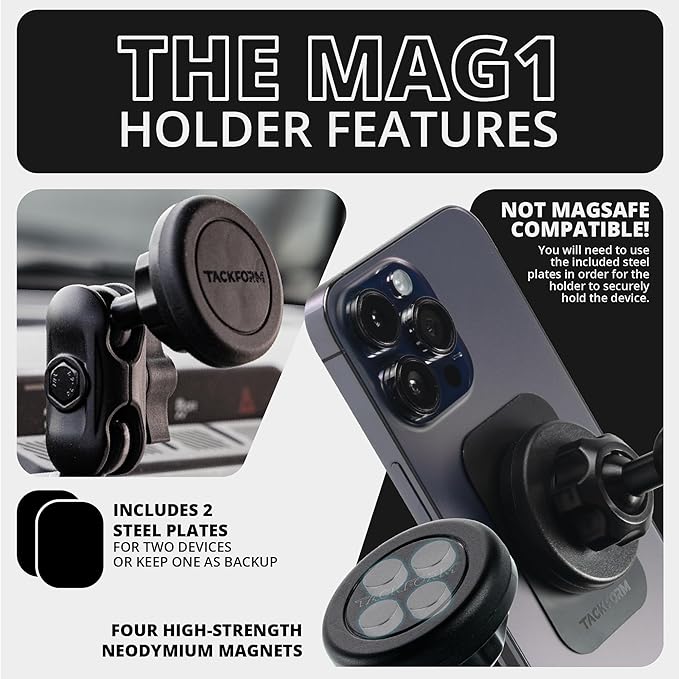 Tackform LINK Phone Mount with Top Dash Clip - Compatible with 2021-2025 Ford Bronco | Aluminum | Zero Slip, Anti-Scratch | Universal Magnetic Phone Holder | 2" Arm | Purple | (NOT MAGSAFE Compatible)