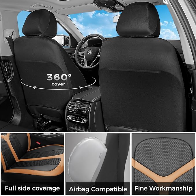 FLORICH Car Seat Covers Front Seat, Universal Seat Cover 2 Seats, Automotive Seat Covers with Mesh Leather, Waterproof Car Seat Protector, Breathable Car Seat Cushion for Most Car SUV Truck Orange