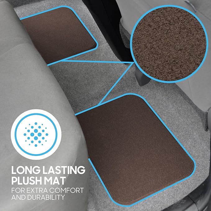 BDK MT-100-DB Classic Dark Beige Carpet Floor Mats with Vinyl Heel Pad for Car SUV Truck Van, Universal Fit Front & Rear Liner