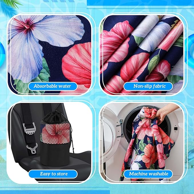 1 Pack Car Seat Towel Covers with Storage Bag 63 x 32 Inch Athletic Running Towel Seat Sweat Washable Non Slip Cover Gift for Car Outdoor Sport Activities (Summer Flower Hibiscus)
