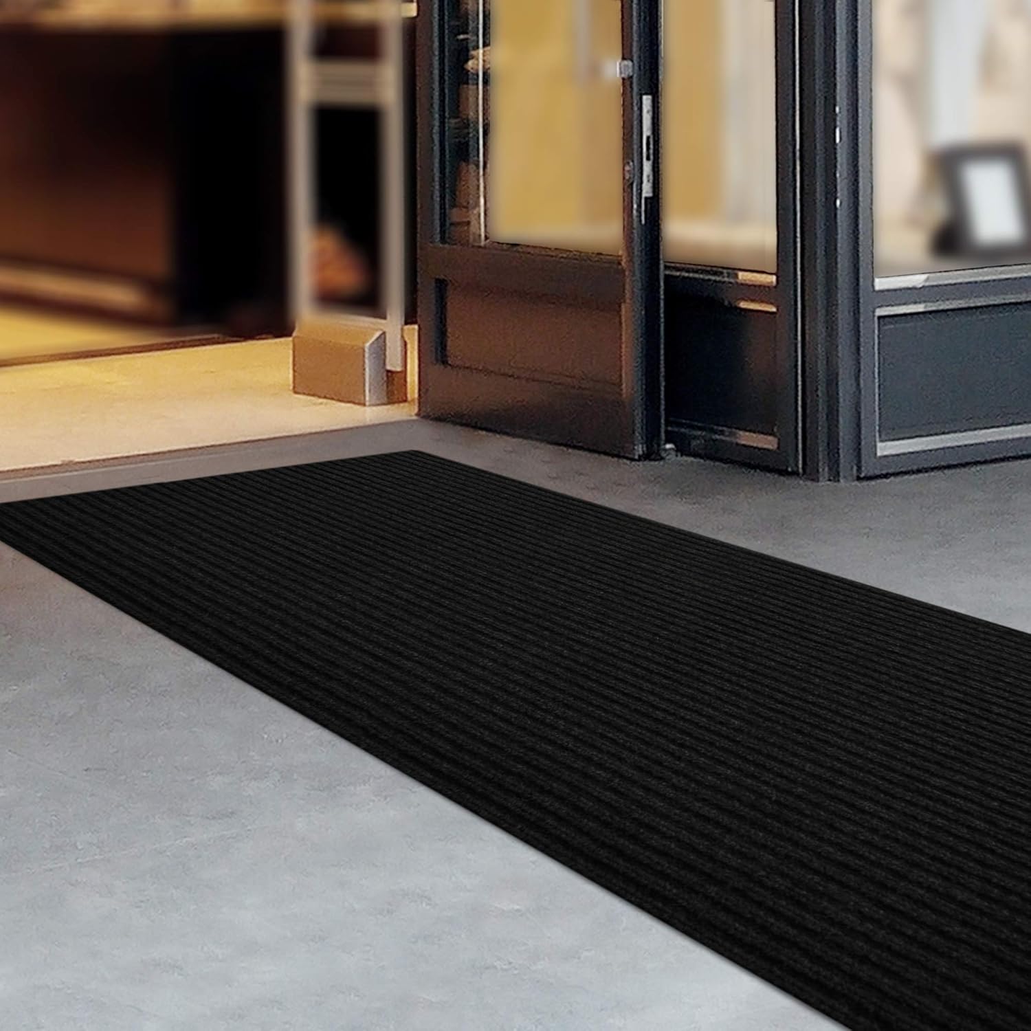 iCustomRug Spartan Weather Warrior Duty Indoor/Outdoor Utility Ribbed in 3ft,4ft,6ft Widths 70 Custom Sizes with Natural Non-Slip Rubber Backing 4'X6' in Black