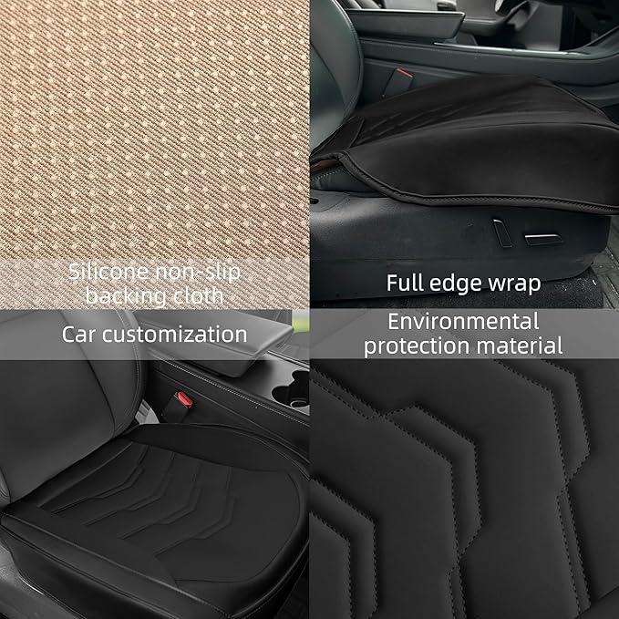 2PCS Car Seat Cover Nappa Leather Front for Tesla Model Y&3 2020-2024 Car Seat Bottom Protector, Original White Color Heavy Duty Seat Cushion Protector Without Backrest (Black)