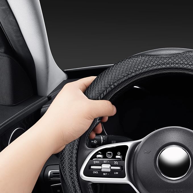 GXT Steering Wheel Cover, PU Leather, Universal 15 Inches, Non-Slip, Odourless Car Interior(Black)