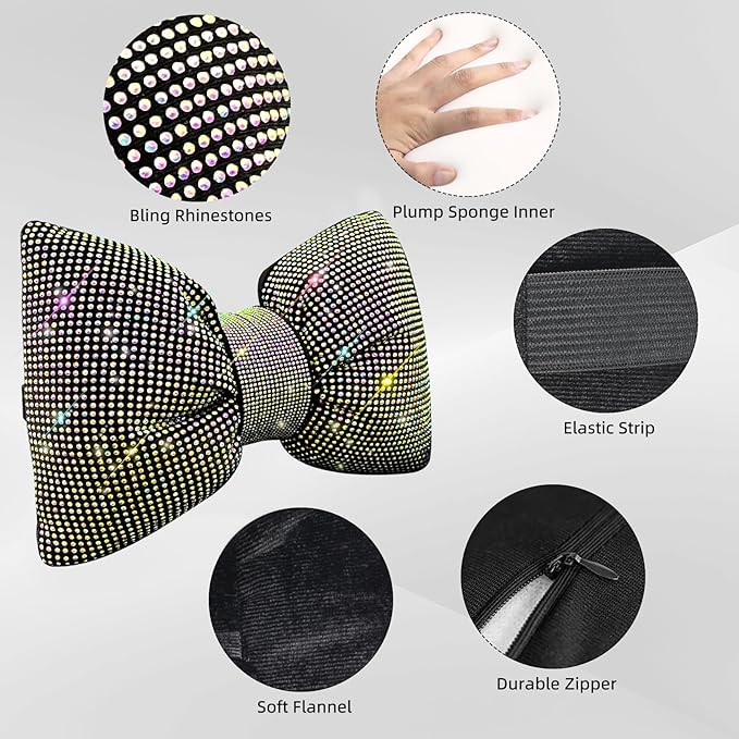 4 PCS Bling Car Pillows,Rhinestones Bowknot Car Headrest Pillow,Car Neck Pillow for Driver Relax Necksupport,Sleeping Travel Support Neck Pillow,Shiny Diamond Interior Accessories for Women, Colorful