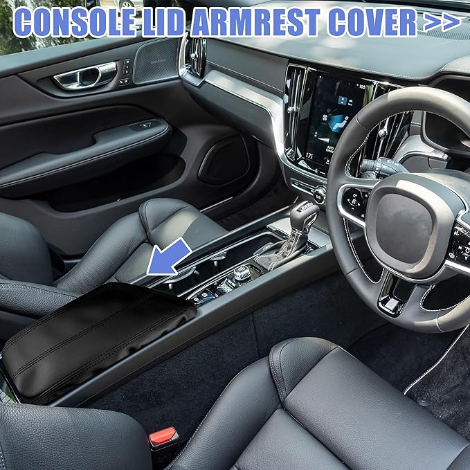 X AUTOHAUX Car Center Console Armrest Cover for Cadillac XTS 2013-2019 Faux Leather Interior Arm Rest Cover Elbow Cushion Pad Black