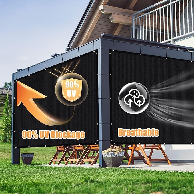 Amagenix 90% Sun Shade Cloth with Grommets, 6' x 20' Pergola Replacement Shade Cover Canopy Privacy Screen for Outdoor Patio Garden, Black (We Customized)