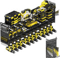 Power Tool Organizer Wall Mount, 49" Heavy Duty 4-Tier Garage Storage Shelf with 12 Drills Holder, Pegboard Side Panels,4 Long Hooks, Large Tool Battery Holder Metal Tool Shelf Rack