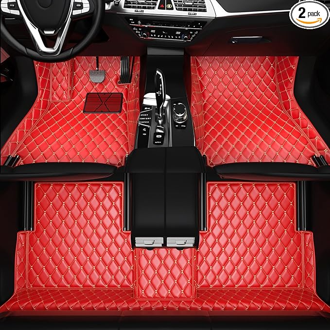 All-Weather car Floor MATS-Suitable for 99% of car Models,Leather car mat, offering Personalized Embroidery and Multiple Color Options,Provide Protection for car Rug (Red Rice)