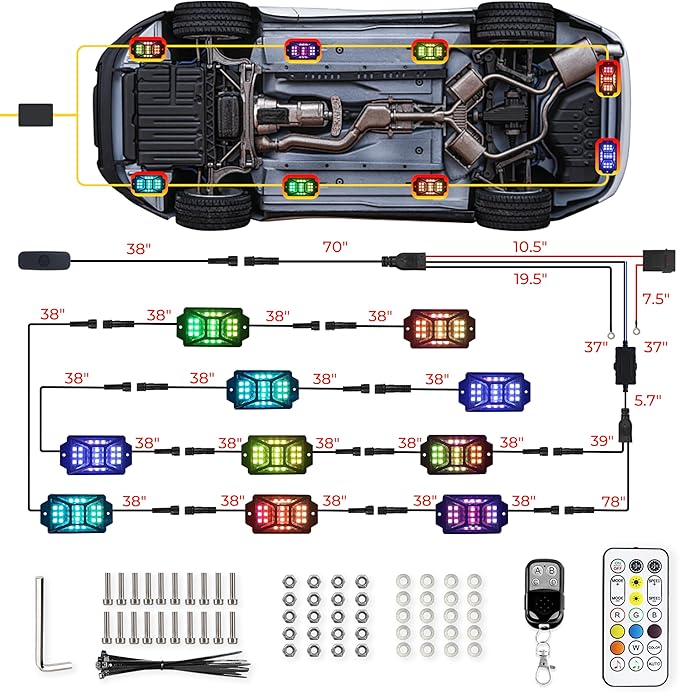 10 Pods Full Angle RGB Rock Lights Compatible with 12V Trucks Jeep UTV SUV ATV Boat Golf Cart, Waterproof Multi-Color, App/Remote Control Led Rock Lights with Music Mode(Patented)