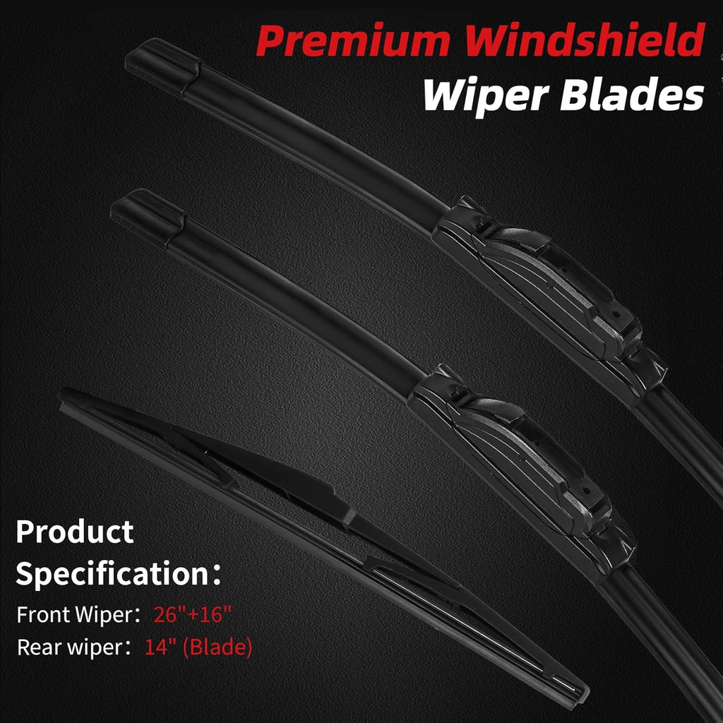 OTUAYAUTO Premium Windshield Wiper Blades - Replacement for Hyundai Tucson 16-20, Mazda CX7 07-12 - Precision Fit, All-Weather Performance, Front and Rear Wiper Blades, U Hook - 26"+16"+14" (Pack 3)