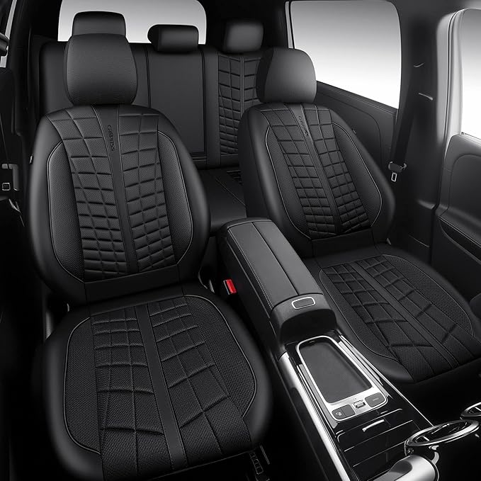 CAR PASS 3D Foam Mesh Leather Car Seat Covers Full Set, Breathable Premium Leather Seat Covers for Car, Anti Slip Universal Fit for Trucks Cars Sedans Vans SUVs, Airbag Compatible, All Black