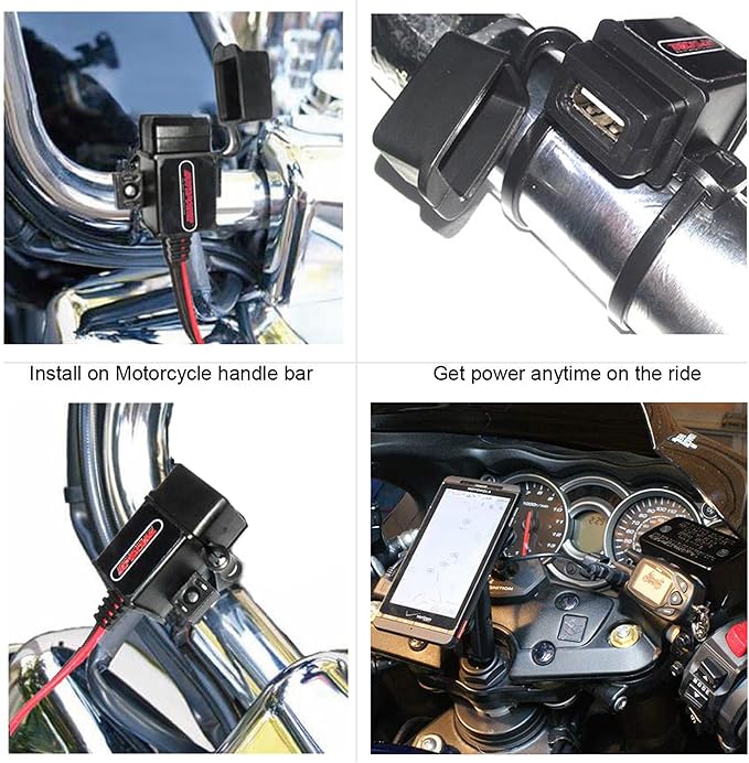 MOTOPOWER MP0609A 3.1Amp Motorcycle USB Port Kit SAE to USB Adapter On Motorcycle