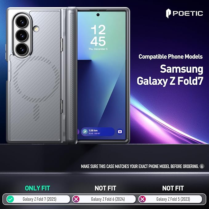 Poetic Revolution Flex Case for Galaxy Z Fold 7, [Foldable Kickstand][Hinge Protection][MagSafe Compatible], Full Body Galaxy Z Fold 7 Slim Cover with Built-in-Screen Protector, Silver Grey