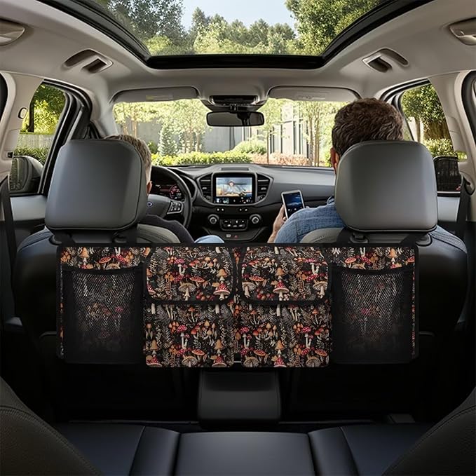 Retro Mushroom Trunk Organizers for Men Hanging Storage Bins, Foldable Backseat Organizer for SUVs & Sedans, Sturdy Car Organization Accessories