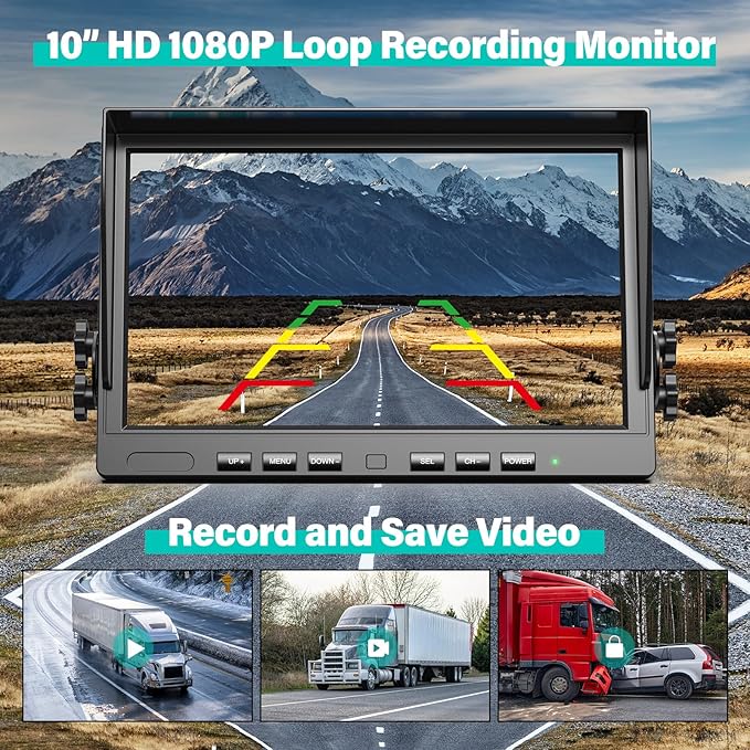 10" Wireless Backup Camera System for Truck, HD 1080P Digital Back Up Camera System with 10 Inch Quad Split Loop Recording Monitor, IP69K Waterproof Reversing Cameras for RV, Trailer (W103)