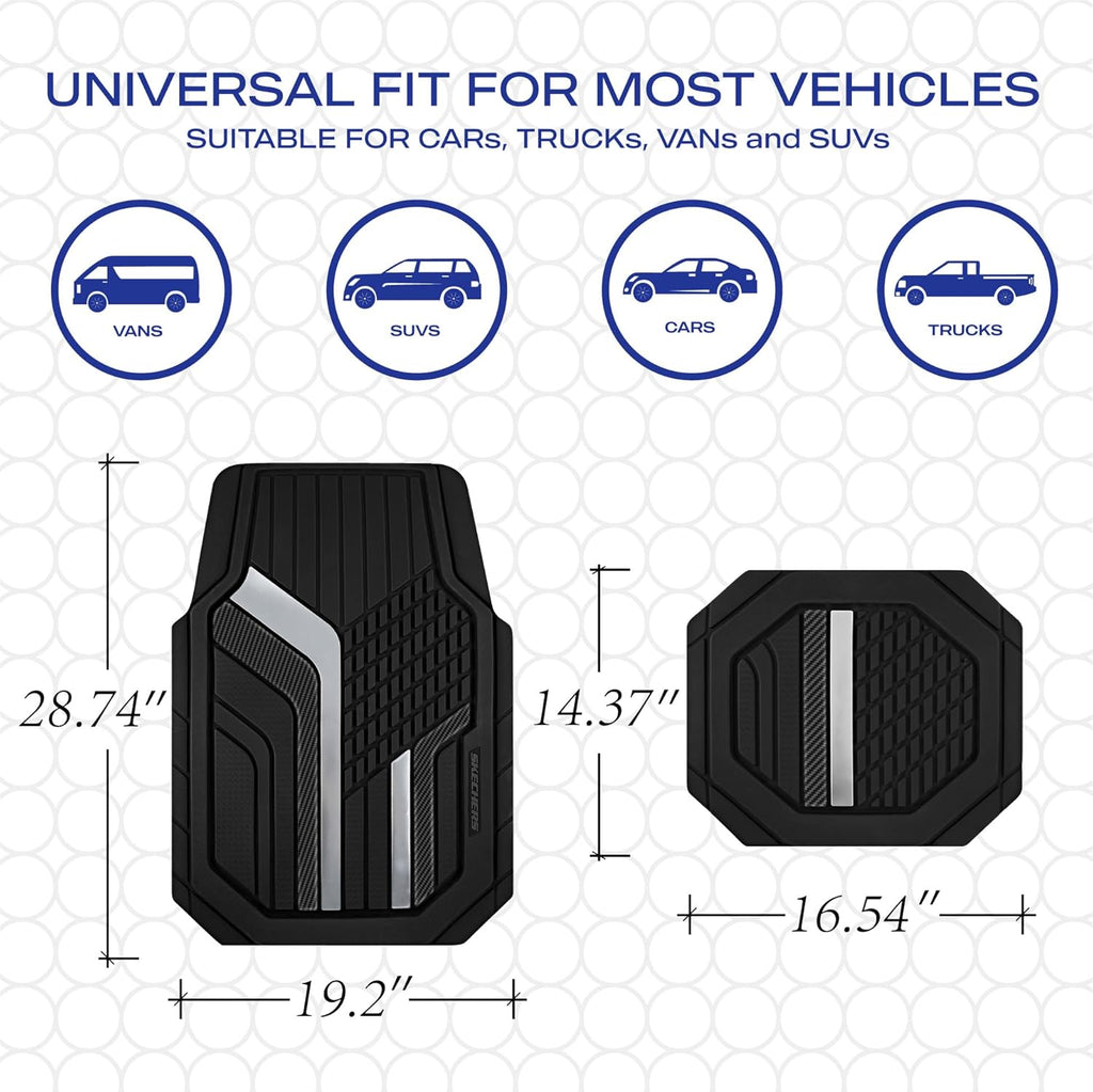 Skechers Heavy Duty Rubber Car Floor Mats,Dual Color Design Floor Mats,All Weather Car Mats,Waterproof Trim To Fit Universal Floor Liner Car Accessories,Automotive Floor Mats For Cars Trucks Suv,Black