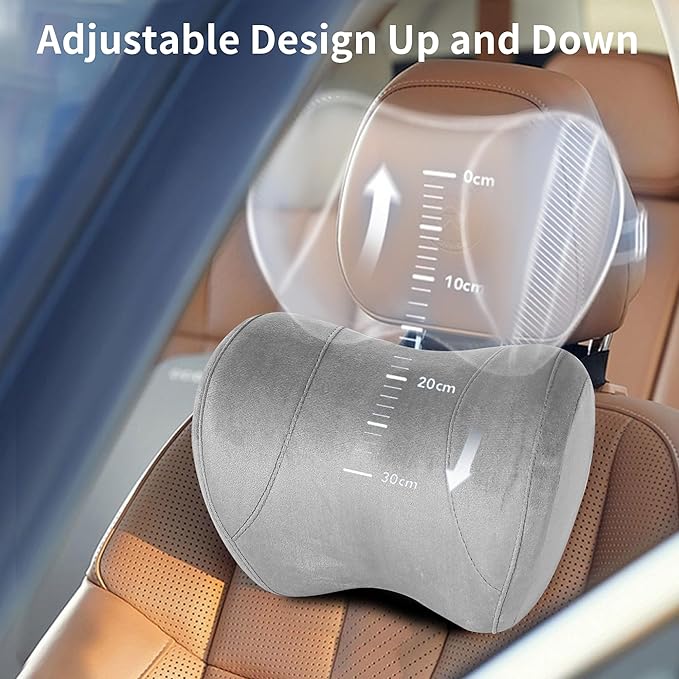 Car Neck Pillow Adjustable Up and Down Style 2 Pack,Car Headrest Pillow for Neck Support Relieves Driving Fatigue, Soft Memory Form and Ergonomic Design Fits Most Heights and Car Seats (Gary)