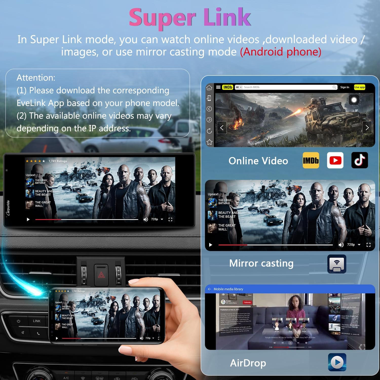 2025 CARPURIDE W903 Portable Carplay & Android Auto with Dash Cam - 9.3" HD IPS Screen, 4K Front &1080P Rear Cam, Loop Recording, Bluetooth, Mirror Link, GPS, Siri, Dashboard Mounted