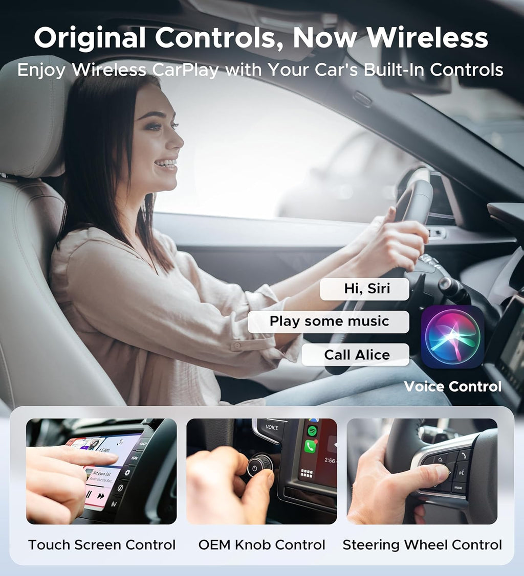 ByteWave CarPlay Wireless Adapter for Apple, Convert Wired to Wireless CarPlay Adapter for iPhone [Mini Size, USB-A & USB-C/Type-C, Plug&Play, No Delay], Compatible with Cars from 2016, Brown