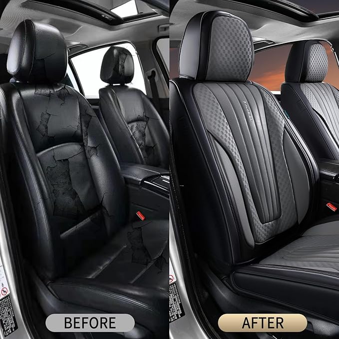 FLORICH Car Seat Covers, Premium Leatherette Car Seat Covers Front Seats, Automotive Vehicle Seat Cushions, Waterproof Seat Protectors for Sedans Cars SUV Trucks, Black&Gray