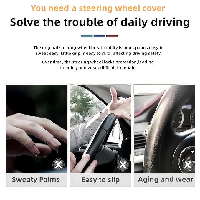 Car Steering Wheel Cover, 15 inch Microfiber Leather Carbon Fiber Soft Anti-Slip Breathable, Universal Size Elastic Car Accessory for Most Cars (Red)