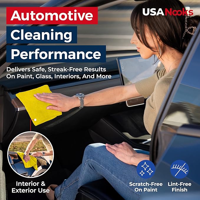 USANOOKS Microfiber Cleaning Cloth Yellow - 24 Pcs 12.5"x12.5" - High Performance - 1200 Washes, Ultra Absorbent Towels Weave Grime & Liquid for Streak-Free Mirror Shine - Car Washing Cloth