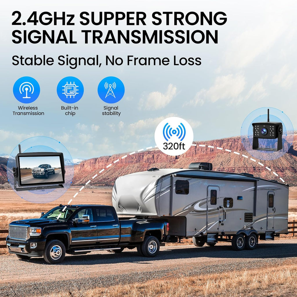 RV Backup Camera, Vehicle Backup Cameras with 7-Inch Touchscreen Monitor, Wireless HD 1080P, 4-Channel System, IR Night Vision, Waterproof Rearview Camera for RV, Truck, Van, SUV, Trailer
