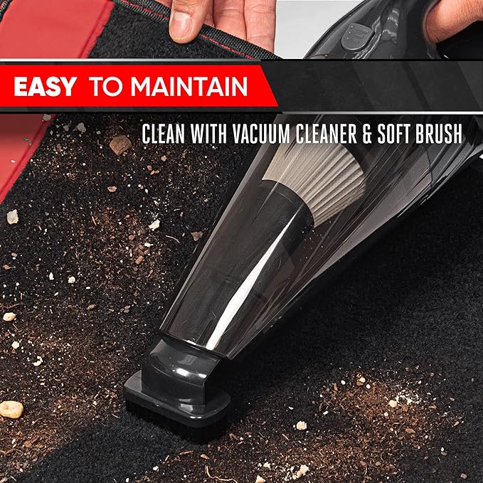 Motor Trend Waterproof Car Floor Mats Universal Fit Car Mats with Driver Heel Pad Leather Car Carpet Floor Mats for SUV Van Sedan Truck Anti-Slip Backing Carpet Mats Black and Red