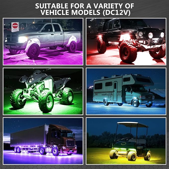 4 Pods Segmented Alloy RGB LED Rock Lights for ATV UTV Golf Cart SXS Trucks Offroad Car, Waterproof Impact Resistant Metal Underglow Kit with APP RF Control Sync Music Multicolor Neon Underbody Light