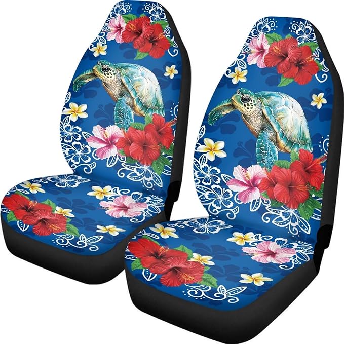 BIGCARJOB Floral Turtle Car Seat Cover Full Set Universal Car Interior Accessories Set Car Front Seat Covers Auto Interior Seat Protector Saddle Blanket for Women Gifts