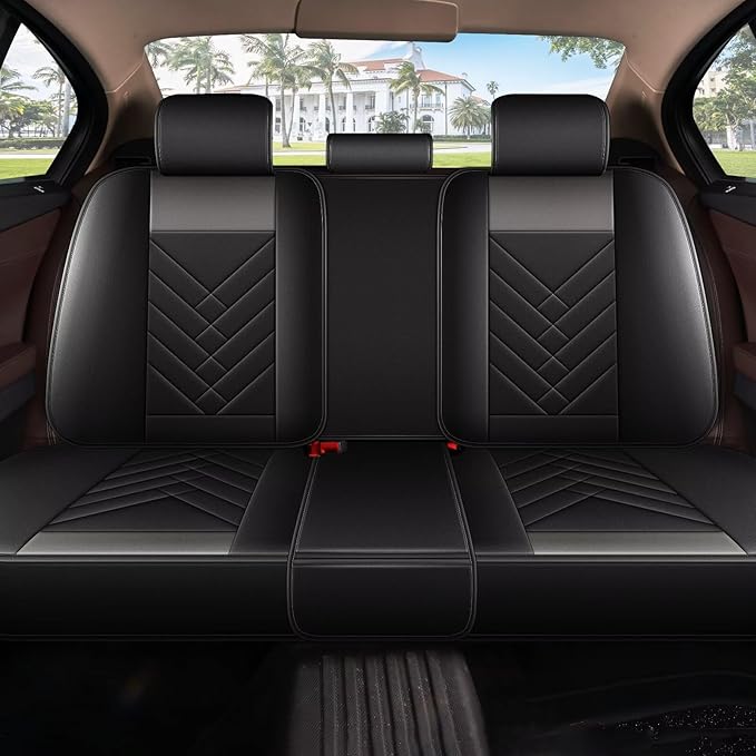 AOMSAZTO Seat Covers Fit for Dodge Charger Car Waterproof Seat Protectors 2006-2026 Full Set Fit for : 2 Seat Automotive Faux Leather Seat Covers(Black+Grey)