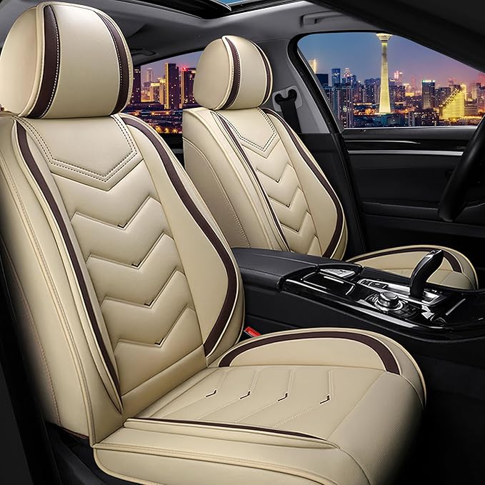 CTDS Car Seat Covers for Nissan Sentra 2000-2026, Stylish Sport Seat Cover, Premium Nappa Leather Car Seat Cover. Automobile Seat Covers Sets.(Standard 2 Seats/Beige)