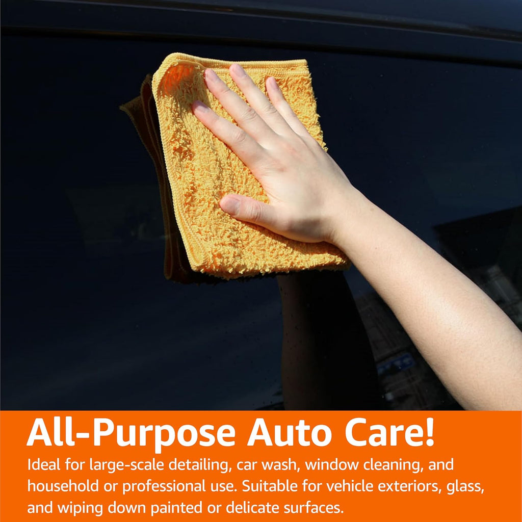 Amazon Basics Microfiber Car Drying Towels (12-Pack), Lint Free, Scratch Free, Highly Absorbent Drying Towel for Cars, 16" x 16", Yellow