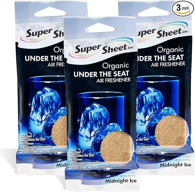 Super Sheet, Organic Under the Seat Car Air Freshener, Long Lasting Fragrance, Midnight Ice Scent, 3 Pack