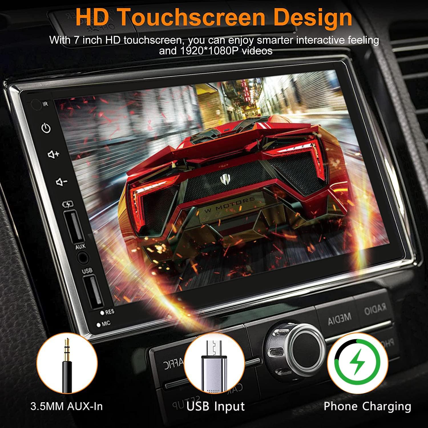 Double Din Car Stereo with Wireless Apple CarPlay & Android Auto, 7inch Touchscreen Car Audio Receiver, Wireless Car Radio with Bluetooth, Backup Camera/Mirrorlink/FM/SWC/Subwoofer/2 USB/AUX Input