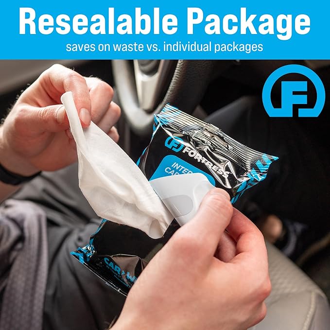 Fortress Car Interior Wipes (25 ct, Pack of 64) for Car Interior Cleaning, Dashboard, Seats, Detailing, and Steering Wheel [Travel Size] Skin-Safe Car Interior Cleaner Supplies
