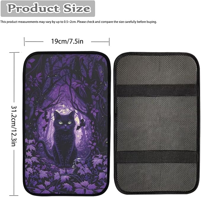 Dreaweet Halloween Center Console Cover Black Cat Arm Rest Cover for Car Truck SUV Universal Middle Console Cover Anti-Scratch Car Armrest Storage Box Mat