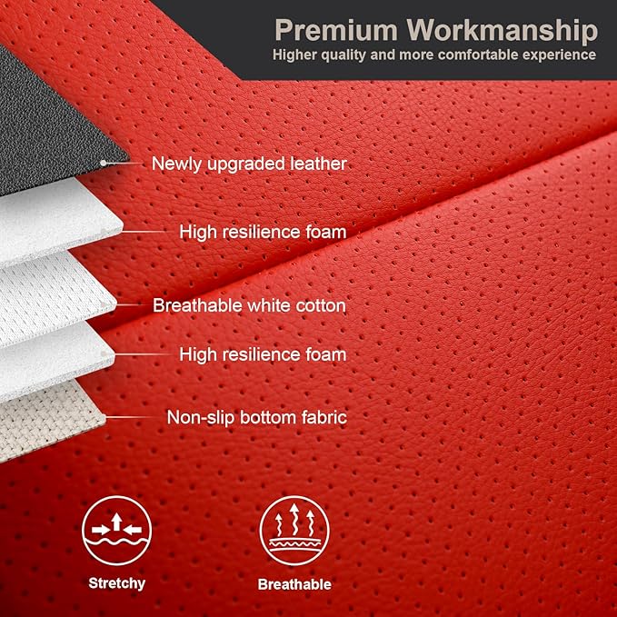 GIANT PANDA Customized Full Set Car Seat Covers Fit Ford Mustang Coupe Hardtop 2015 2016 2017 2018 2019 2020 2021 2022 2023 2024 2025 2026- (Red)