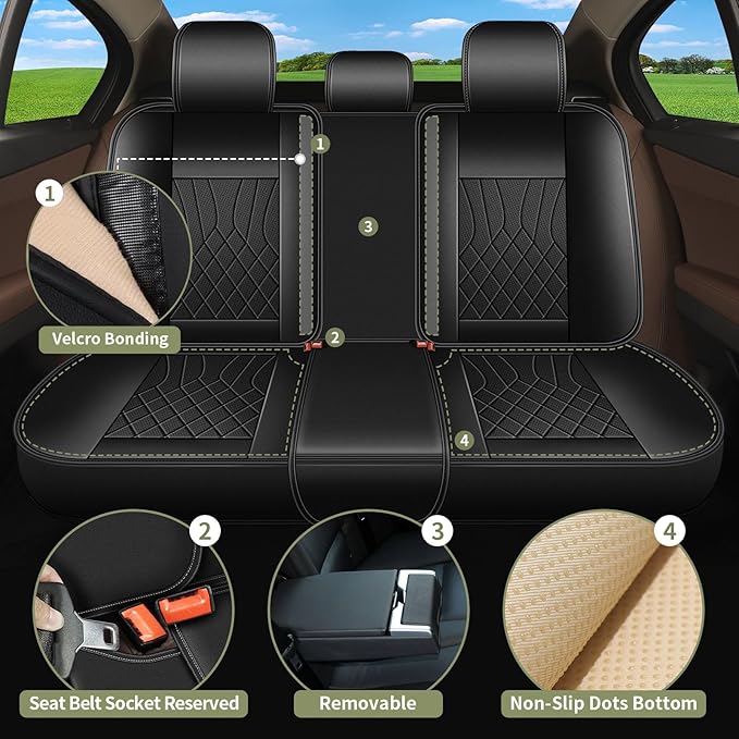 Full Set Car Seat Covers for Toyota Highlander 2008-2025 2026: Breathable Perforated Leather Seat Cover (Black)