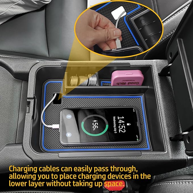 Center Console Organizer Tray Compatible with Nissan Sentra 2020 2021 2022 2023 2024 2025 Accessories, Middle Console Organizer for 2020-2025 Sentra Armrest Storage Box Coin Holder, blue trim