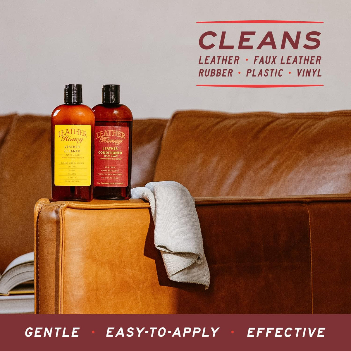 Leather Honey Leather Conditioner & Cleaning Kit for use on Leather Apparel, Furniture, Auto Interiors, Shoes, Bags and Accessories. Conditioner, Cleaner and 2 Lint-Free Cloths.