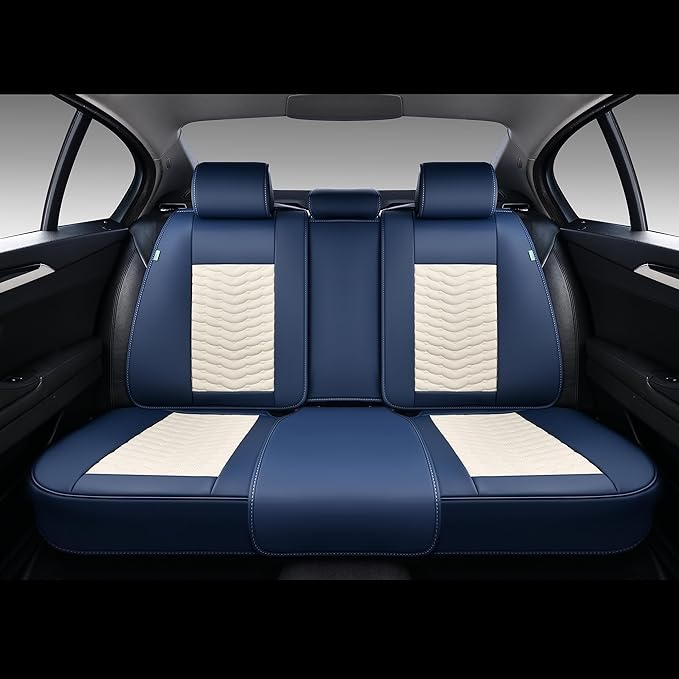FLORICH Seat Covers for Cars, Seat Covers Full Set 5 Seats, Waterproof Leather Car Seat Covers, Front and Rear Seat Covers, Universal Seat Protector Accessories for Most Vehicles-Blue&White