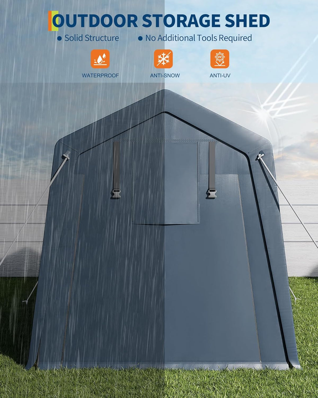 6x8 Ft Carport Heavy Duty Tent with Roll-Up Windows, Portable Garage with Removable Sidewalls & Doors, Car Canopy All-Season Tarp for Car Boat Truck Motorcycle, Grey