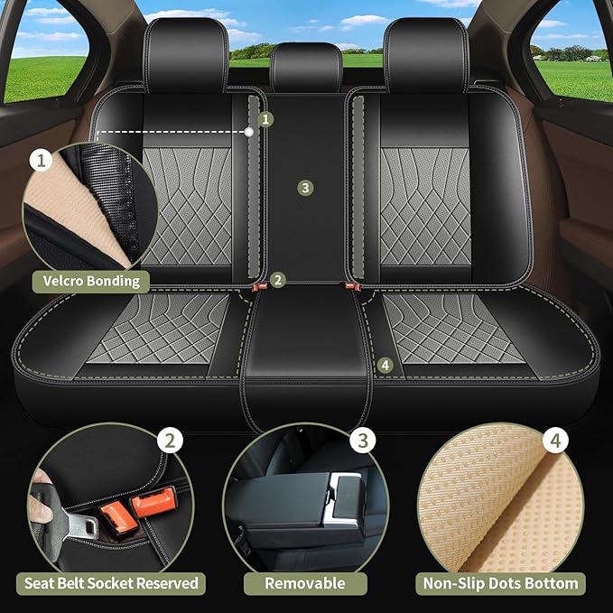 Full Set Car Seat Covers for Nissan Kicks 2018-2025 2026: Breathable Perforated Leather Seat Cover (Black&Grey)