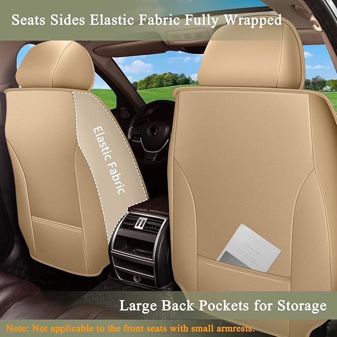 Breathable Car Seat Covers for Toyota RAV4 RAV-4 Hybrid 2026 2025 2024 2023 2022 2021 2020 2019 2018 2017 2016 2015 2014 2013, Perforated Leather Full Set for Toyota RAV4 Accessories (Beige&Brown)